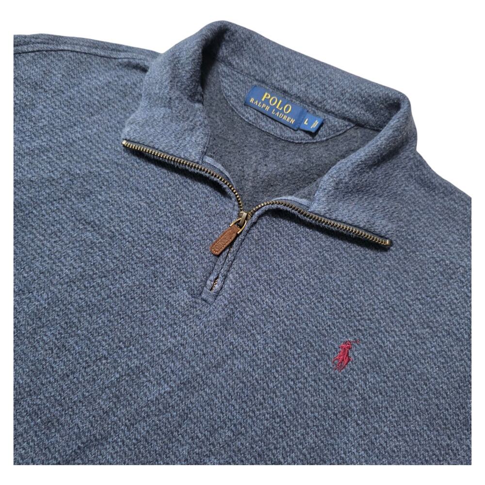 Polo Ralph Lauren Mens L Quarter Zip Pullover Blue Heather Pony Preppy Sweater